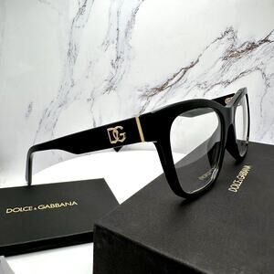 New Dolce&Gabbana Eyeglasses Black Square Gold Metal 55-18-145mm Glasses Frames